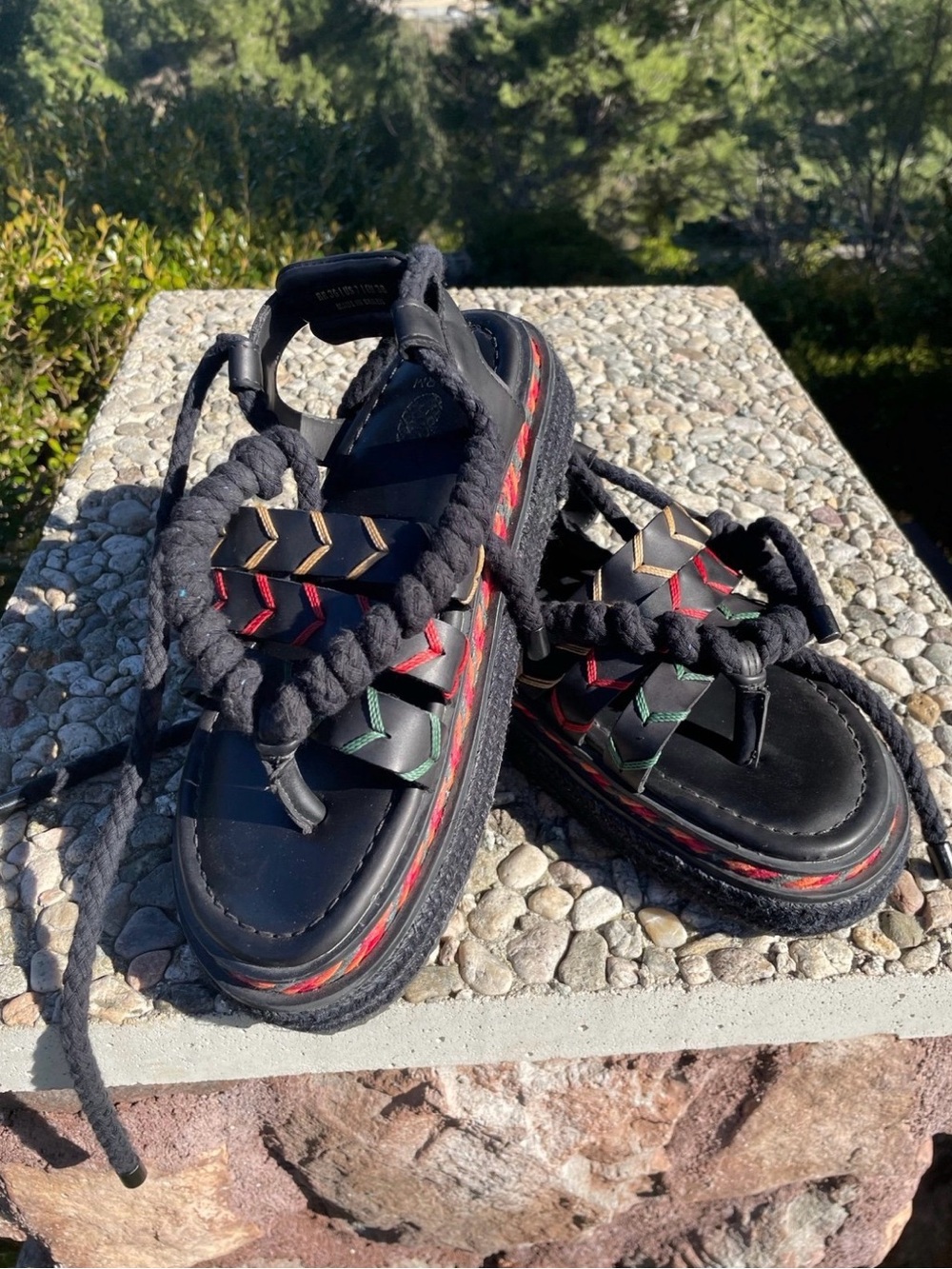 Farm Rio Black Rope Tie Flatform Sandal